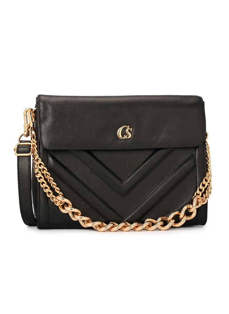 كارمن ستيفنز حقيبة سوداء مبطنة بحزام سلسلة